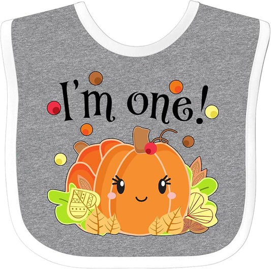 inktastic I'm One- Pumpkin Birthday Autumn Baby Bib