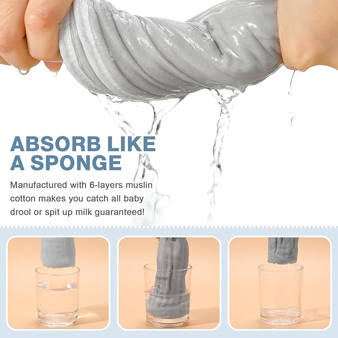 MUKIN Baby Muslin Burp Cloth Set of 6, Ultra Soft Absorbent Thick Cotton Burping Cloths for Unisex Newborn Babies, 20'' by 10'' Neutral Milk Spit Up Rags Boys Girls - Baby Must Haves. (Gradient Grey)