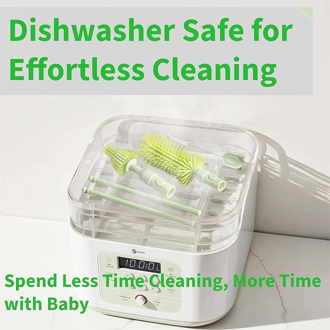 Travel Bottle Cleaner kit, 7in1 Baby Toddler Travel Essential Silicone Bottle Brush Set, Nipple, Drying Rack, Straw, & Breast Pump Cleaning, Soap Dispenser & Organizer Case, Gift for Mom