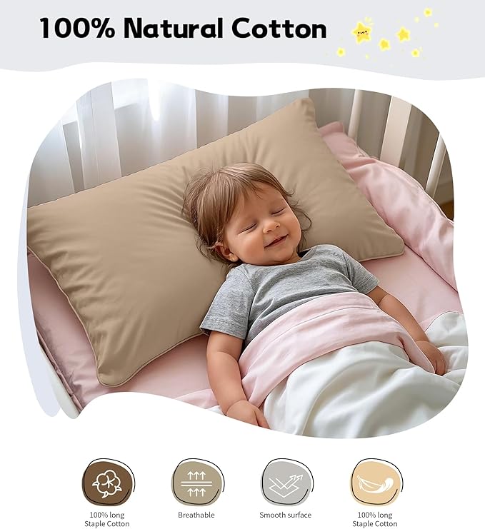 Deep Dream Toddler Pillowcases for 13x18 Pillow 2 Pack, 100% Cotton Travel Pillow Case Cover, 600 Thread Count Cotton 13x18 Pillow Covers, Soft & Breathable Pillow Cases with Envelope Closure, Khaki