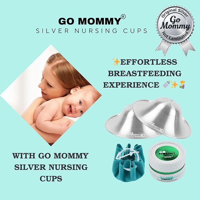 999 Pure Silver Nipple Shields for Breastfeeding Newborn & A Breastfeeding Essential by Go Mommy - Silver Nursing Cups for Sore Nipple Relief, Protects & Heals Cracked Nipples