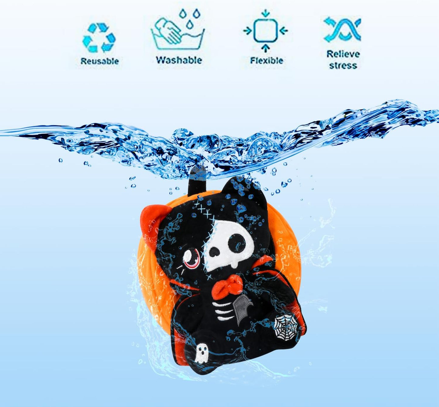 Halloween Reversible Pumpkin Plush Zipper, Skeleton Black Cat Transformed Cat, Stuffed Animal Halloween Boys Girls Kids Birthday Gift