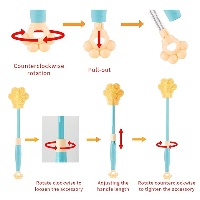Chemimoso Adjustable Handle Length 10.5-13.8in Water Cup Cleaner Bottle Brush, Silicone Baby Bottle Brush, Pot Brush Cleaner, Green
