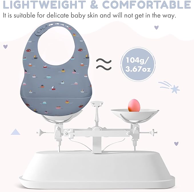 BPA-Free Silicone Baby Bibs with Travel Case, Toddlers Boys/Girls, Large Pocket, Adjustable, Toddlers 6-48 Months