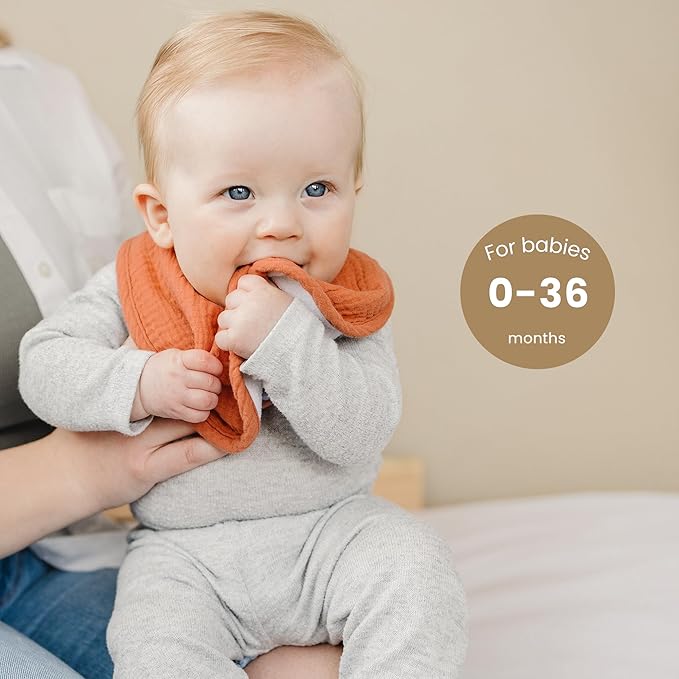 Konssy 10-Pack Muslin Baby Bibs, Soft Cotton Bandana Bibs for Drooling & Teething, Unisex Solid Colors for Boys & Girls, Newborn & Infant