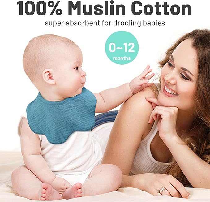 EllieHouse Baby Bibs for Girls Boys 10Pack Muslin Drool Teeth Drooling Teething Bibs Muslin Cotton for Infant Toddler