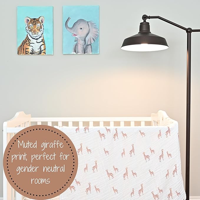 LollyBanks Baby Blanket, 100% Cotton Muslin Swaddle Blankets for Boys and Girls, Large 47 x 47 Inches Newborn Receiving Blankets, Soft and Breathable Newborn Blanket, Registry (Giraffe Print)