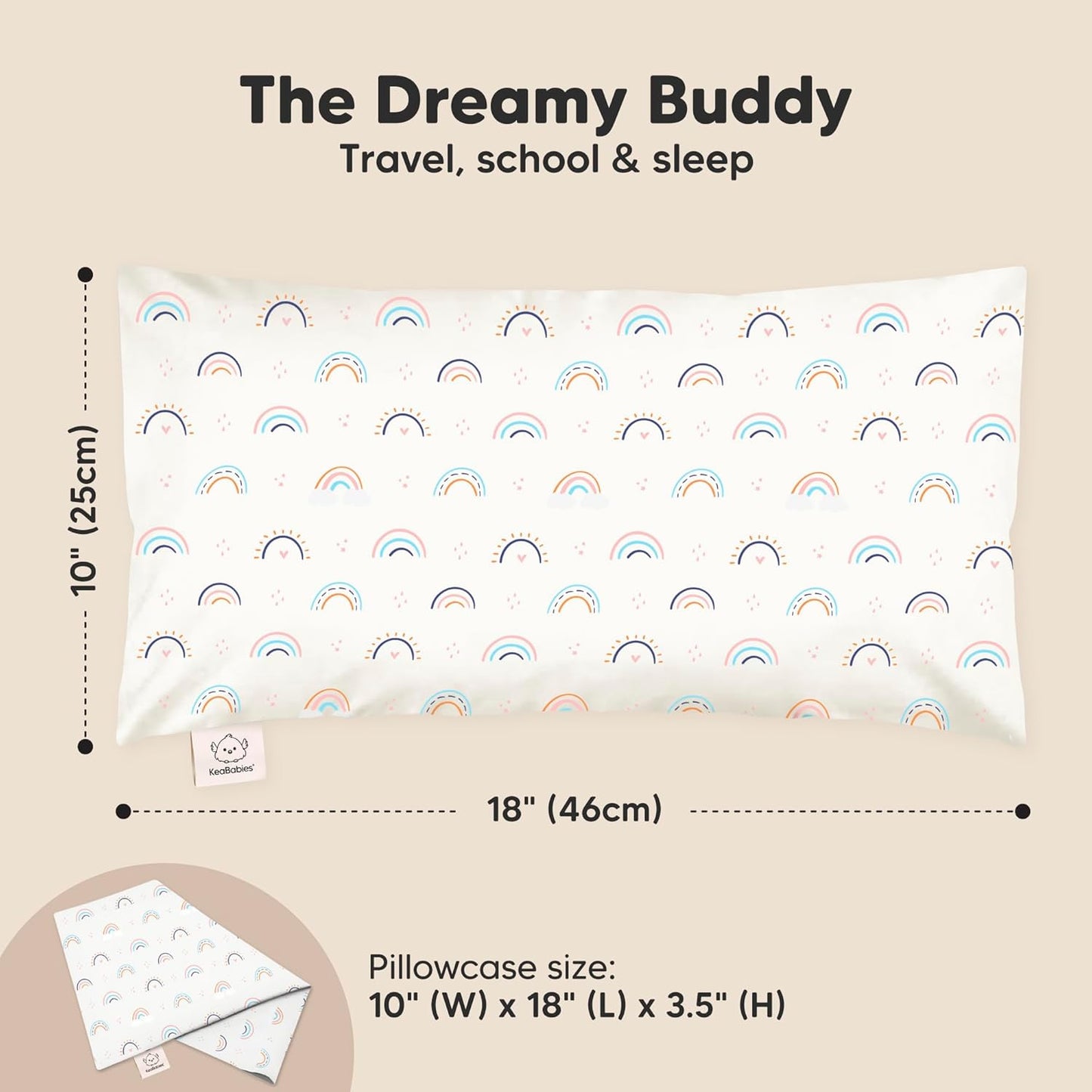 Toddler Pillow with Pillowcase - 10x18 My Little Dreamy Kids Travel Bed Pillows for Sleeping, Organic Cotton Small Pillowcase, Soft & Breathable, Machine Washable, 2-5 Years Old (Jolly Rainbow)