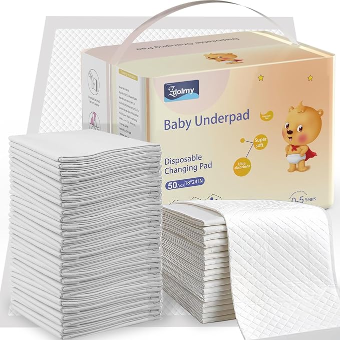 Disposable Changing Pad Liners (50 Pack), Baby Incontinence Diaper UnderPads 18"x 24" Extra Large & Super Soft , Ultra Absorbent & Waterproof - Covers Any Surface for Diaper Changes, White ﻿