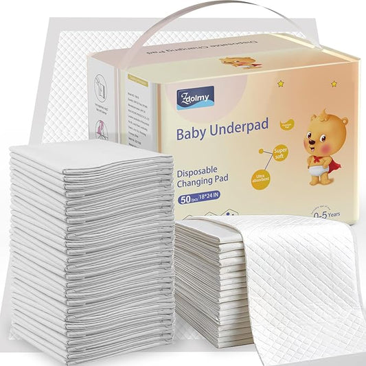 Disposable Changing Pad Liners (50 Pack), Baby Incontinence Diaper UnderPads 18"x 24" Extra Large & Super Soft , Ultra Absorbent & Waterproof - Covers Any Surface for Diaper Changes, White ﻿