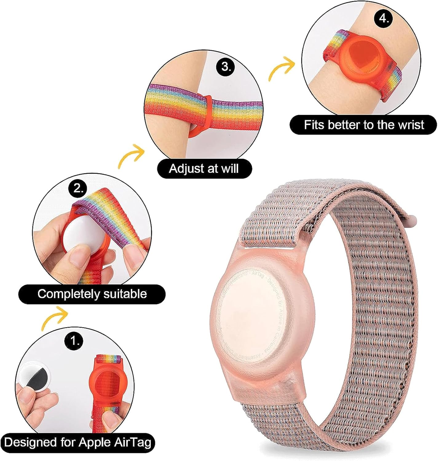 2 Pack Kids Bracelet for AirTag, Protective Cover with Nylon Wristband for Apple Air Tag, Anti Lost GPS Trackers Case Cover Elastic Watch Band for Toddlers Girls Boys Elders (Blue,Pink)