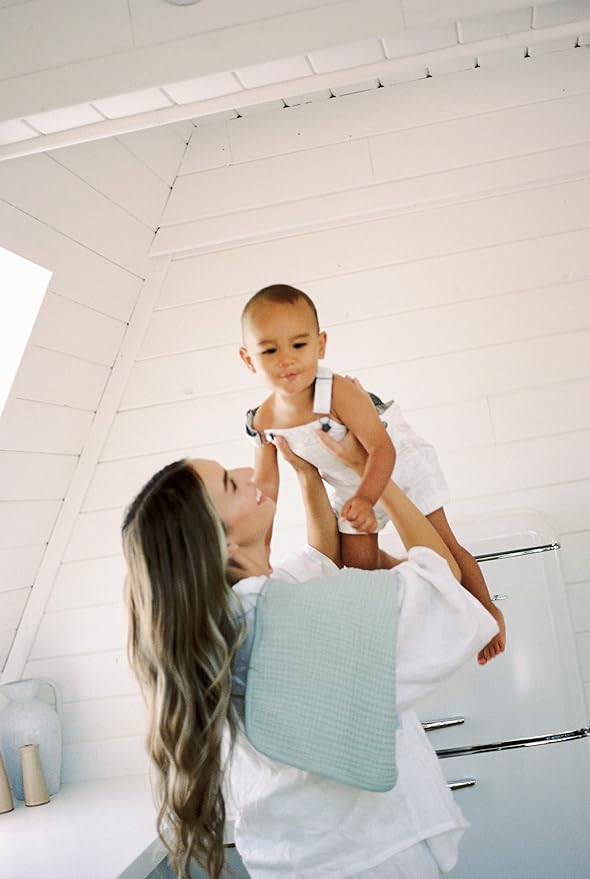 Oilo Burp Cloth 2-Pack Set, Large (12" X 22"), 8-Layer Organic Premium Cotton 4-Way Muslin, Luxuriously Soft, Super Absorbent, & Durable, Machine Washable, Bark Brown & Sea Moss Sage Green