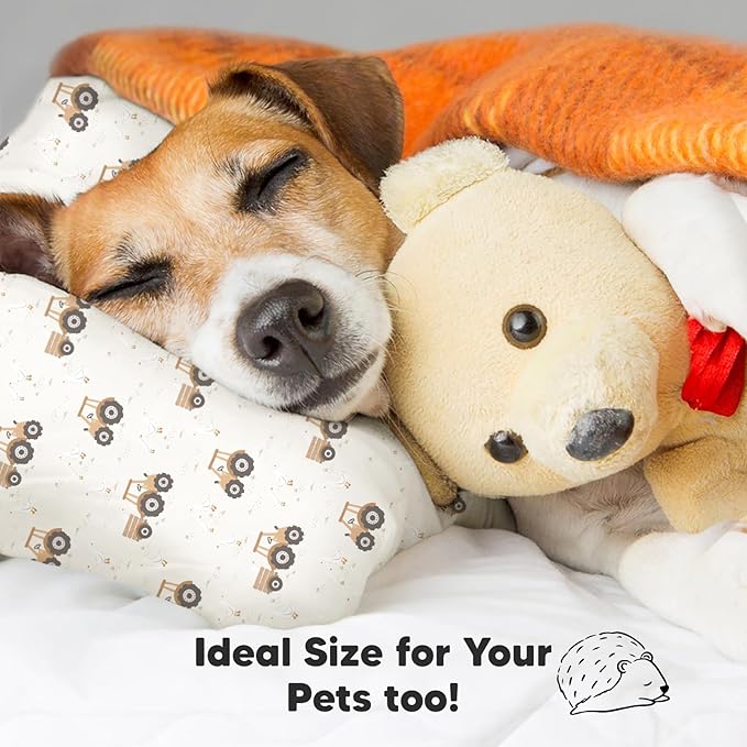 Toddler Pillow with Pillowcase - 13x18 My Little Dreamy Kids Travel Bed Pillows for Sleeping, Organic Cotton Small Pillowcase, Soft & Breathable, Machine Washable, Toddlers 2-5 Years Old (Tractor)