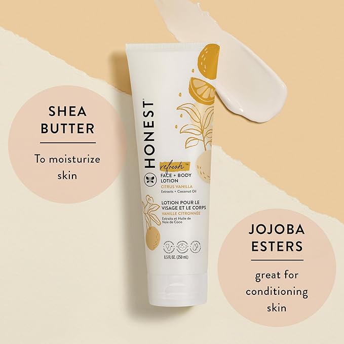 The Honest Company 2-in-1 Cleansing Shampoo and Body Wash and Face and Body Lotion Bundle Gentle for Baby Naturally Derived Citrus Vanilla Refresh 18.5 fl oz