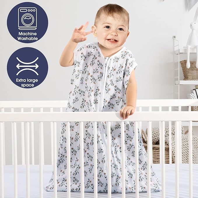 2 Pack Baby Sleep Sack 18-24 Months 100% Organic Cotton Muslin Baby Sleeping Bag 2-Way Zipper Wearable Blankets (Rainbow & Leaf, X-Large)