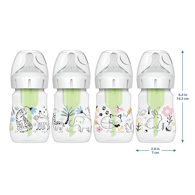 Dr. Brown’s Natural Flow® Anti-Colic Options+™ Wide-Neck Baby Bottle Designer Edition Bottles, Jungle Decos, 5 oz/150 mL, Level 1 Nipple, 2-Pack, 0m+