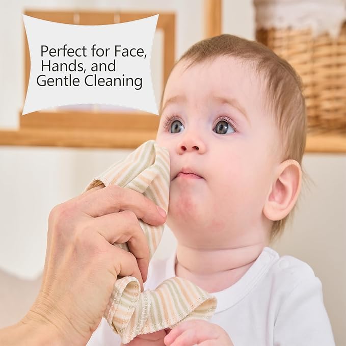 Organic Cotton Baby Washcloths - 10 Pack | Ultra-Soft Newborn Face Bath Towel - Reusable Baby Wipes for Delicate Skin Thin & Lightweight (Multicolor)