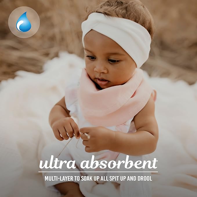 Kishu Baby Indi - Fairtrade Organic Baby Bibs for Girls or Boys - Rounded, 4-Way Reversible, 8 Layer Muslin Drool Bibs
