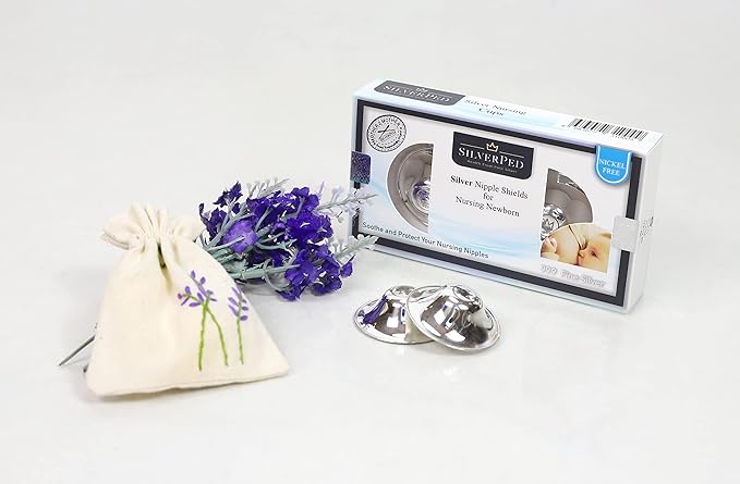 100% Silver Nipple Shield, Soothe and Protect Sore Nipples for Breastfeeding Newborn, Eco-Friendly Nickel-Free Silver Nipple Covers, Polished Surface, 2 Pieces (Standard)