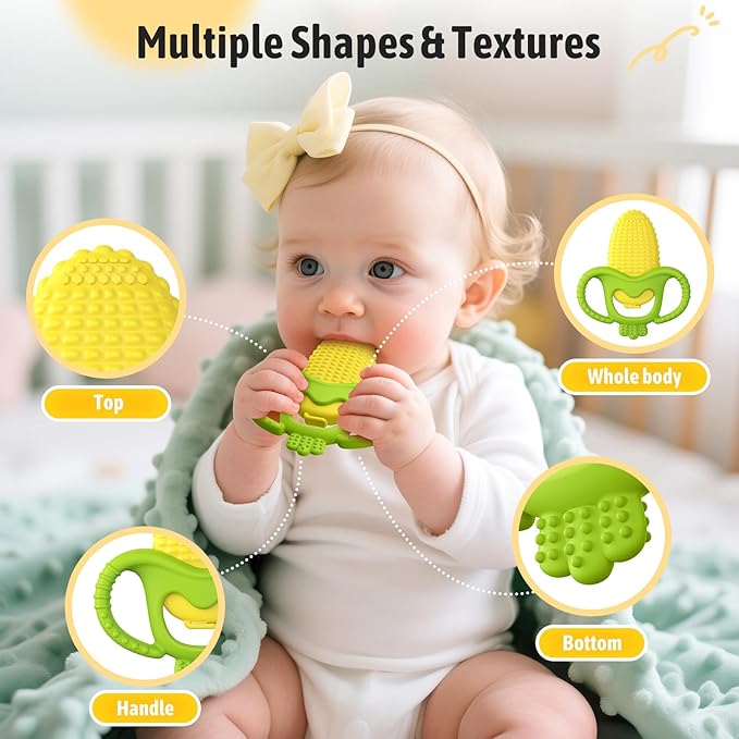 akolik Baby Teething Toys, Baby Frozen Teething Relief, BPA Free Infant Chew Toys Newborn Accessories, Cold Freezer Teethers for Babies 0-3-6-9-12 Months Old Boys Girls(Corn B)