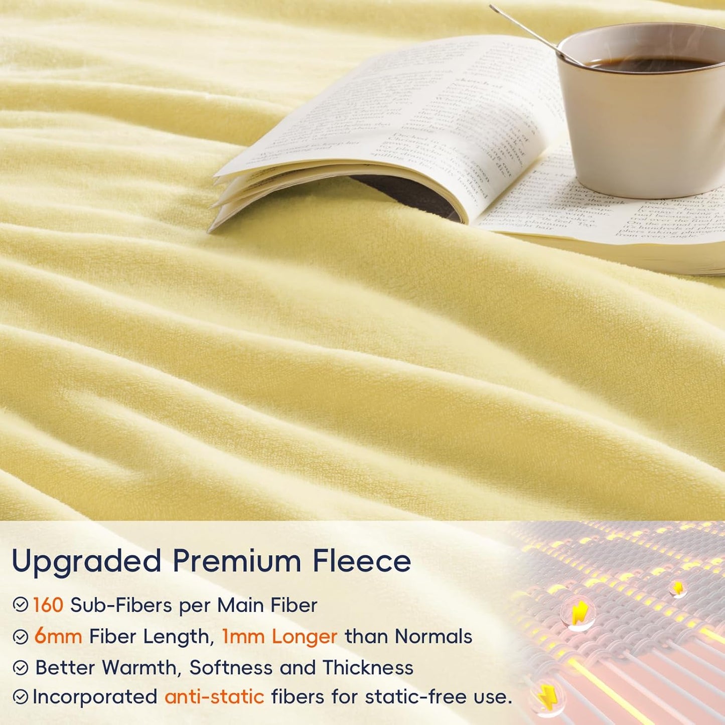 PHF Ultra Soft Fleece Blanket King Size, No Shed No Pilling Luxury Plush Cozy 300GSM Lightweight Blanket for Bed, Couch, Chair, Sofa Suitable for All Season, 108" x 90", Yellow