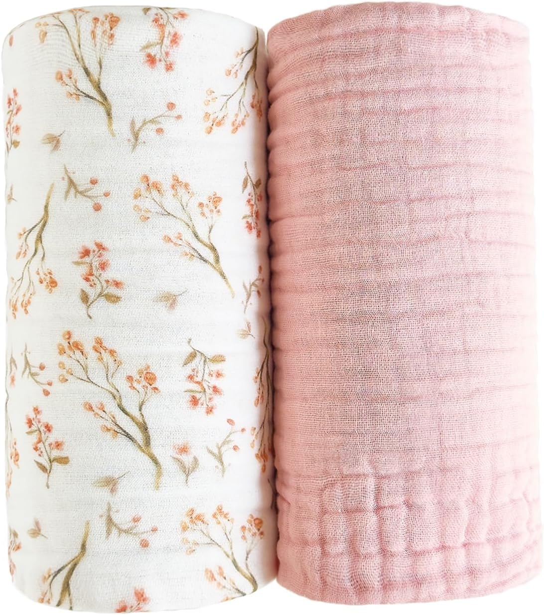 Pack of 2 Ultra Soft Muslin Baby Blankets for Girls Boys Breathable Lightwight Cotton Muslin Swaddle Blankets for Infant Toddler Newborn Nursery Swaddling Wrap 43"X43" (Floral and Pink)