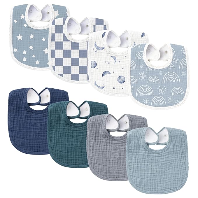 Konssy Muslin Baby Bibs 8 Pack Baby Bandana Drool Bibs Cotton for Unisex Boys and Girls, Soft Absorbent Set for Teething and Drooling
