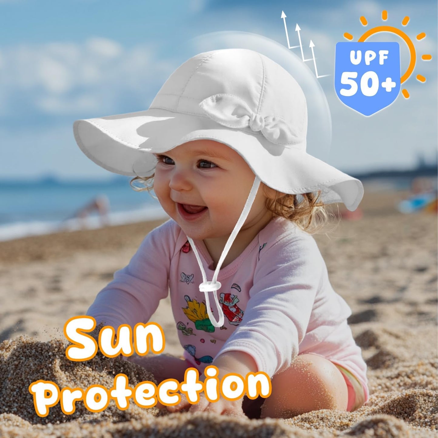 Baby Sun Hat Toddler Girl Beach Hat Adjustable Outdoor Summer Hat UPF 50+ Sun Protection Wide Brim Infant Kids