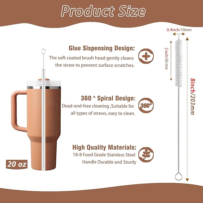 3 Pack Straw Cleaner Brush for Baby Bottles,Straw Brush Cleaner for Metal/Glass and Reusable Drinking Straws,Stanley Straw Cleaner Brush for 14oz 20oz 30oz Stanley Mugs.