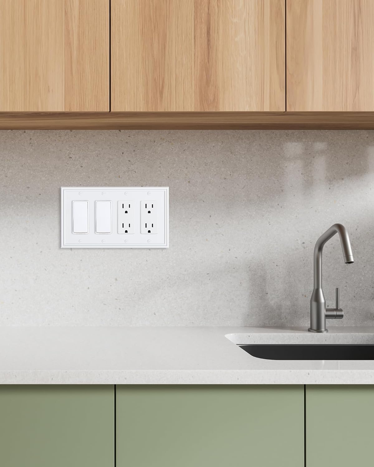 2-Pack Quad Decorator Outlet Cover Plate, Zinc Alloy Decorative Pure White Switch Plates and Outlet Covers, 4 Gang Wall Plates for Electrical Outlets, Receptacle, GFCI Outlet, Dimmer Switch