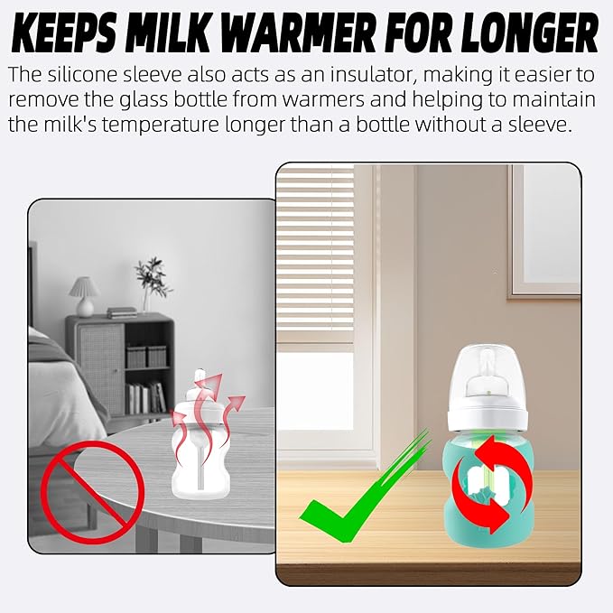 Silicone Baby Bottle Sleeves Compatible with 5 oz Dr. Brown's Natural Glass Bottles Dishwasher-Safe Anti-Colic Baby Bottle Covers for Dr. Brown Wide-Neck Glass Bottles - 2-Pack