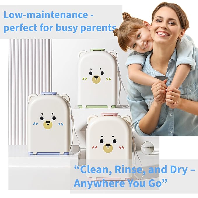 Travel Bottle Cleaner kit, 7in1 Baby Airplane Travel Essentials Silicone Travel Bottle Brush Set with Nipple, Drying Rack, Straw, & Breast Pump, Soap Dispenser & Organizer Case, Gift for Mom (Blue)