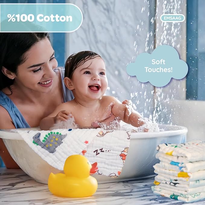 Muslin Baby Washcloths Baby Wipes Newborn Pack of 7-Animal Patten, Absorbent Baby Bath and Face Towels for Newborn,100% Cotton,Burp Cloths,Feeding Towels for Babies and Infants,Reusable-10x10