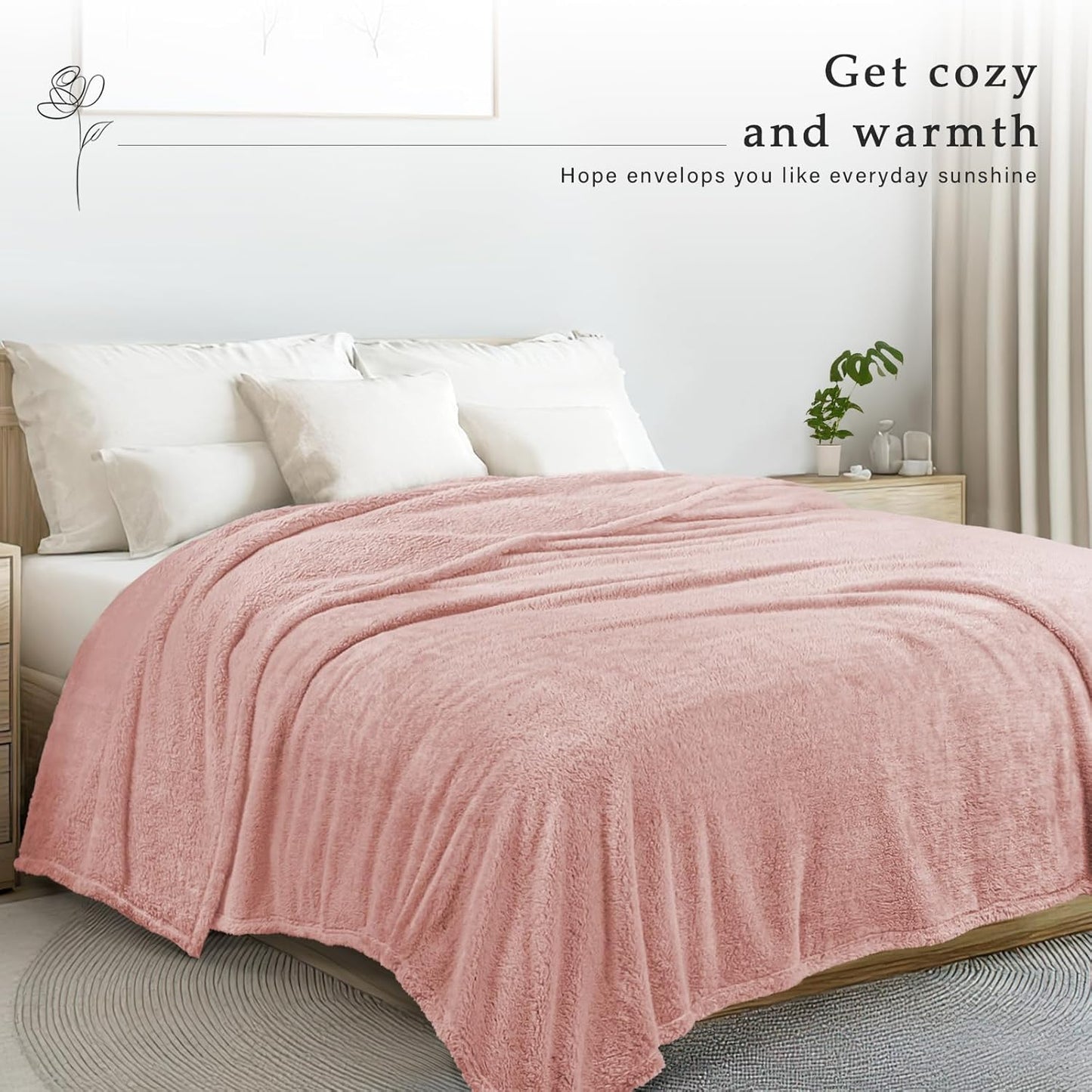 Exclusivo Mezcla King Size Flannel Fleece Blanket, Super Soft Velvet Plush Bed Blanket, Fuzzy Cozy and Warm for All Seasons, 90x104 Inches, Pink