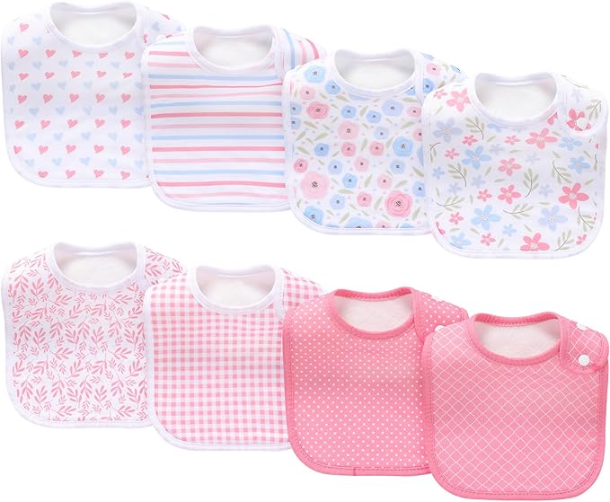 8 Pack Baby Bibs Unisex Adjustable with Snaps Ultra Soft Absorbent Drooling Teething for Boys and Girls
