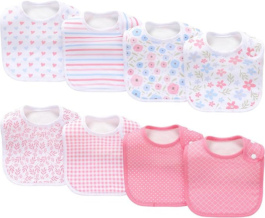 8 Pack Baby Bibs Unisex Adjustable with Snaps Ultra Soft Absorbent Drooling Teething for Boys and Girls