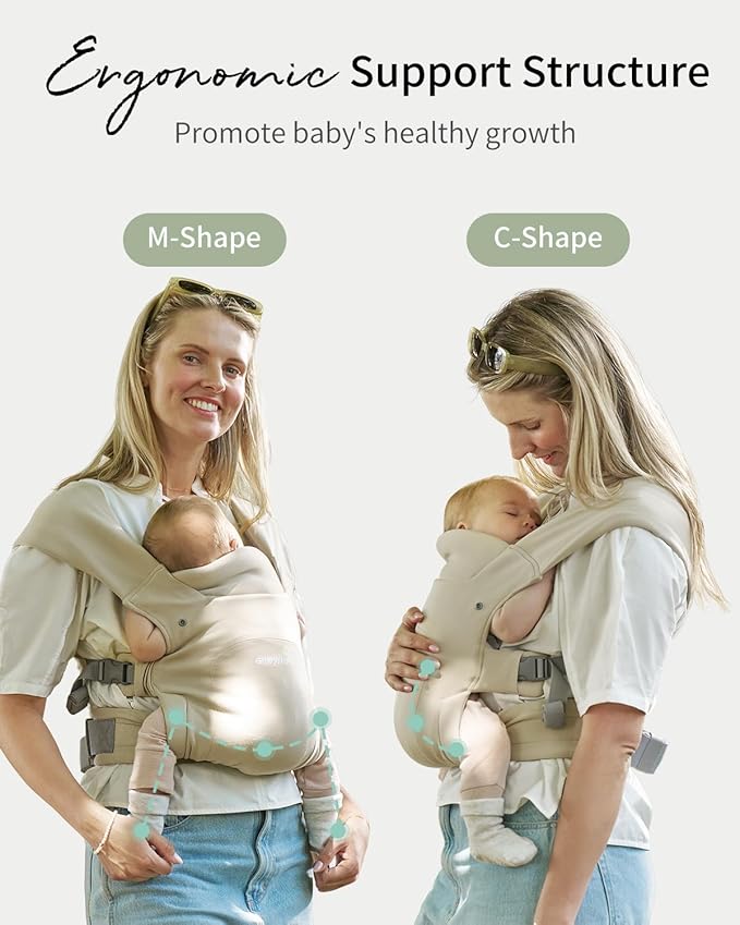 GROWNSY Baby Carrier Newborn to Toddler, Cozy Baby Wraps Carrier, Ergonomic Baby Carrier with Head Support, Cream