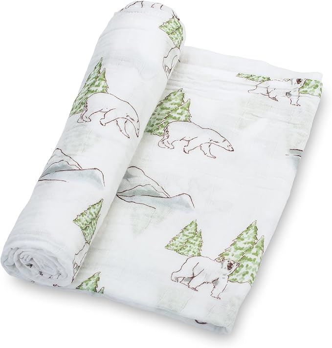 LollyBanks Muslin Swaddle Blankets, 100% Cotton Soft Baby Swaddle Blanket for Boys and Girls, Large 47 x 47 Inches Breathable Baby Receiving Blankets, Baby Essentials, Registry (Polar Bear Theme)