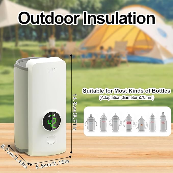 Portable Baby Bottle Warmer for Travel, Cordless Baby Bottle Warmer for Breastmilk and Formula, Rechargeable Bottle Warmer On The Go, Bottle Warmer with Temperature Control, LED Display