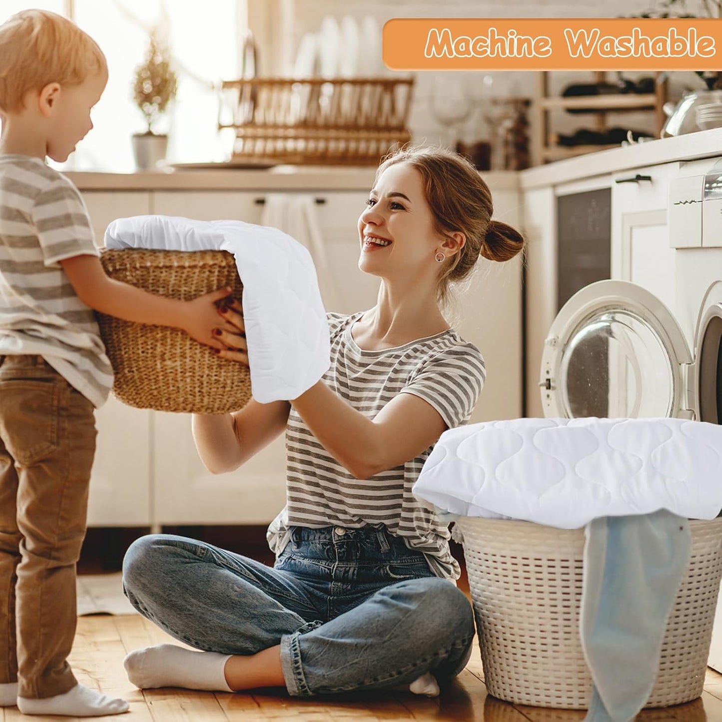 Yoofoss Waterproof Mini Crib Mattress Protector, Quilted Baby Mattress Pad Cover Soft and Breathable, Machine Washable Portable Mattress Protector for Standard Baby Mini Crib Size 38"X24" - White