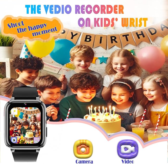 Goodatech 1.69'' Kids Smart Watch for Kids Boys Girls, Camera,26 Puzzle Games,Video Music Player,Pedometer,Alarm Clock, Learning Education Toys Gifts for 4-12 Years Children (Black)