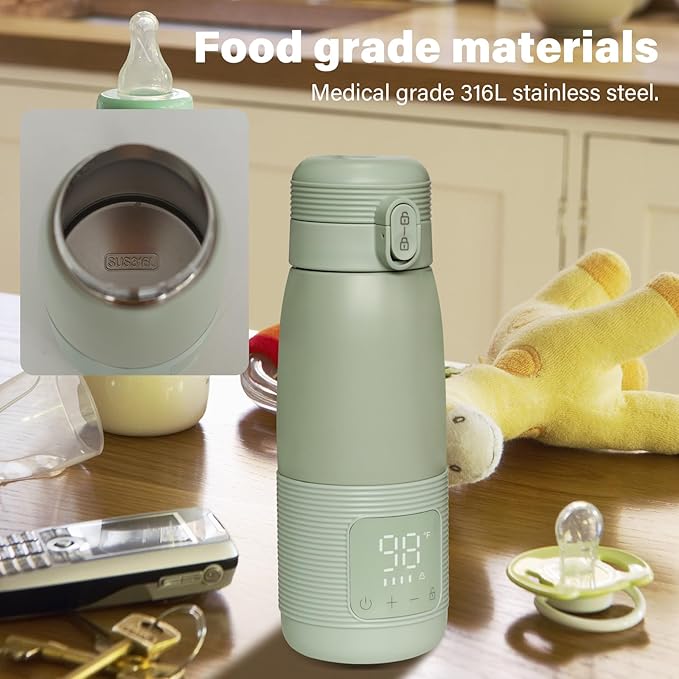 Portable Bottle Warmer 17oz Large Capacity for Travel - Dual Heating Modes for Breast Milk & Water, Fast 3-Min Heat, Long-Lasting Battery, Fits Most Bottles