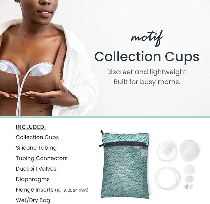Motif Medical Breast Milk Collector Cups for Luna & Duo Breast Pump - Hands-Free & Portable Collection Cups for Breast Milk - Wearable Milk Collection Cups w/Storage Bag, 5 Flanges & More (5 oz)
