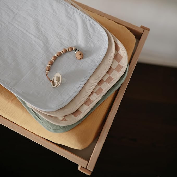 mushie Waterproof Changing Pad Liners | 100% Organic Cotton | Set of 3 (Natural Check Combo)