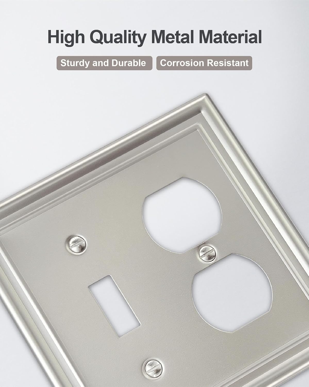 2-Pack Combination 1 Toggle/1 Duplex Wall Plate, Metal Switch Plate and Outlet Cover, Satin Nickel, Midsize, A035 Series
