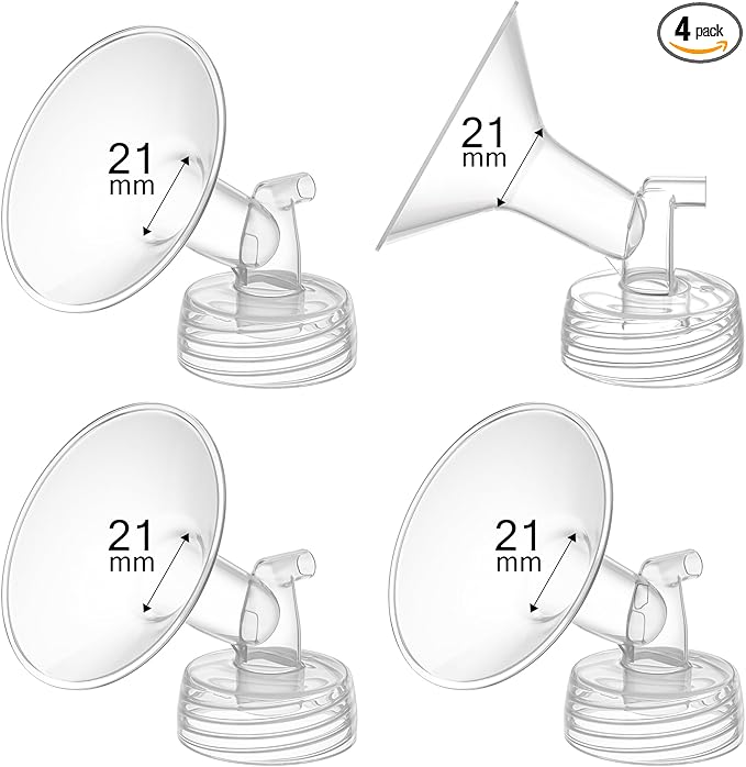 4PCS 21mm Breast Pump Flanges, Compatible with Spectra S1/S2/9Plus/Synergy Gold, Motif Luna, Wide-Mouth Bottle Fit, Breast Pump Accessories