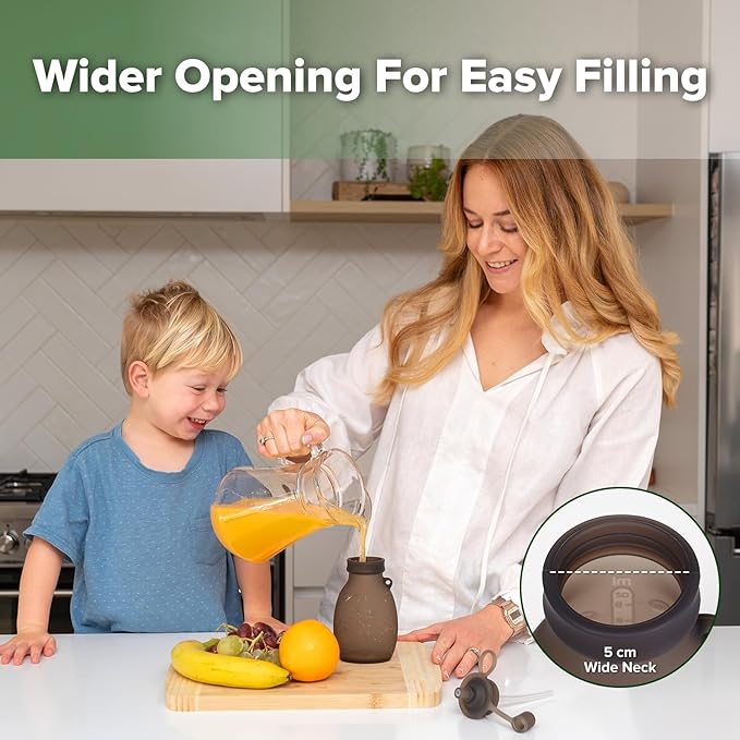 haakaa Hippo Wide Opening Silicone Goody Pouch – Reusable Pouches for Toddlers, Reusable Baby Food Pouches with Wide Neck for Quick Filling & Cleaning, 9oz, 2 Pack, (Grey)