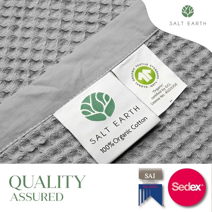 Salt Earth GOTS Certified 100% Organic Cotton Throw Blanket, 55" x 60" Waffle Blankets & Throws for Bed, Throw Blanket for Couch, Modern & Cozy Blanket, All Season,Comfy & Soft Blanket(Scottish Grey)