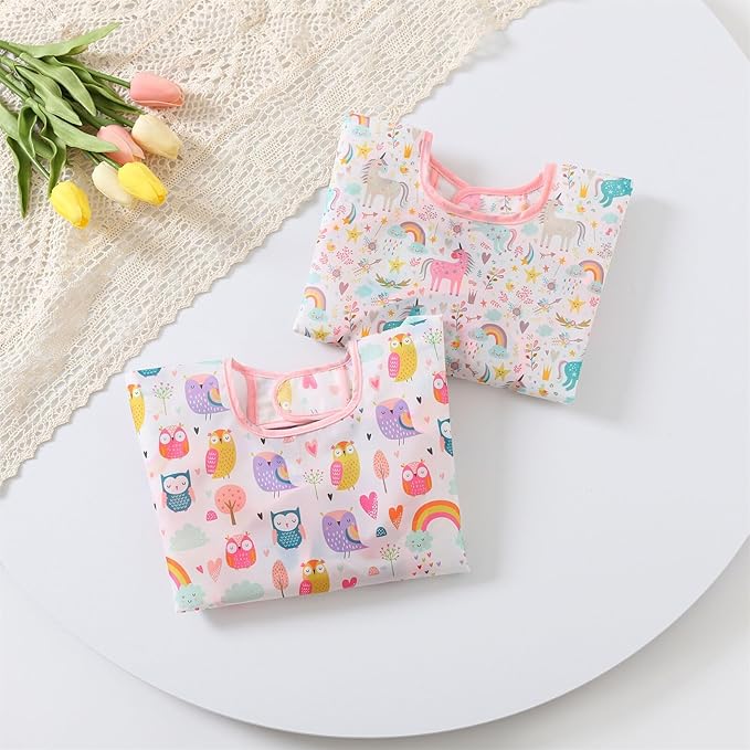 3 Pcs Waterproof Long Sleeves Baby Bibs Weaning Smock Bib 3-24 Months