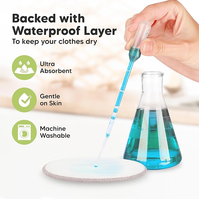 Organic Nursing Pads - 14 Washable Viscose Derived from Bamboo Breastfeeding Pads, Wash Bag, Reusable Breast Pads for Breastfeeding, Nipple Pads for Breastfeeding Essentials (Sable, L 4.8")